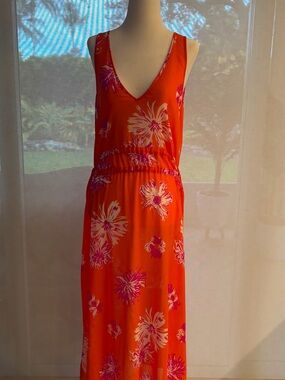 Ramy Brook Women's Orange & purple Floral V-Neck Maxi swimsuit cover